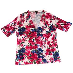 Talbots Short Sleeve V-neck Floral Cardigan Size Medium